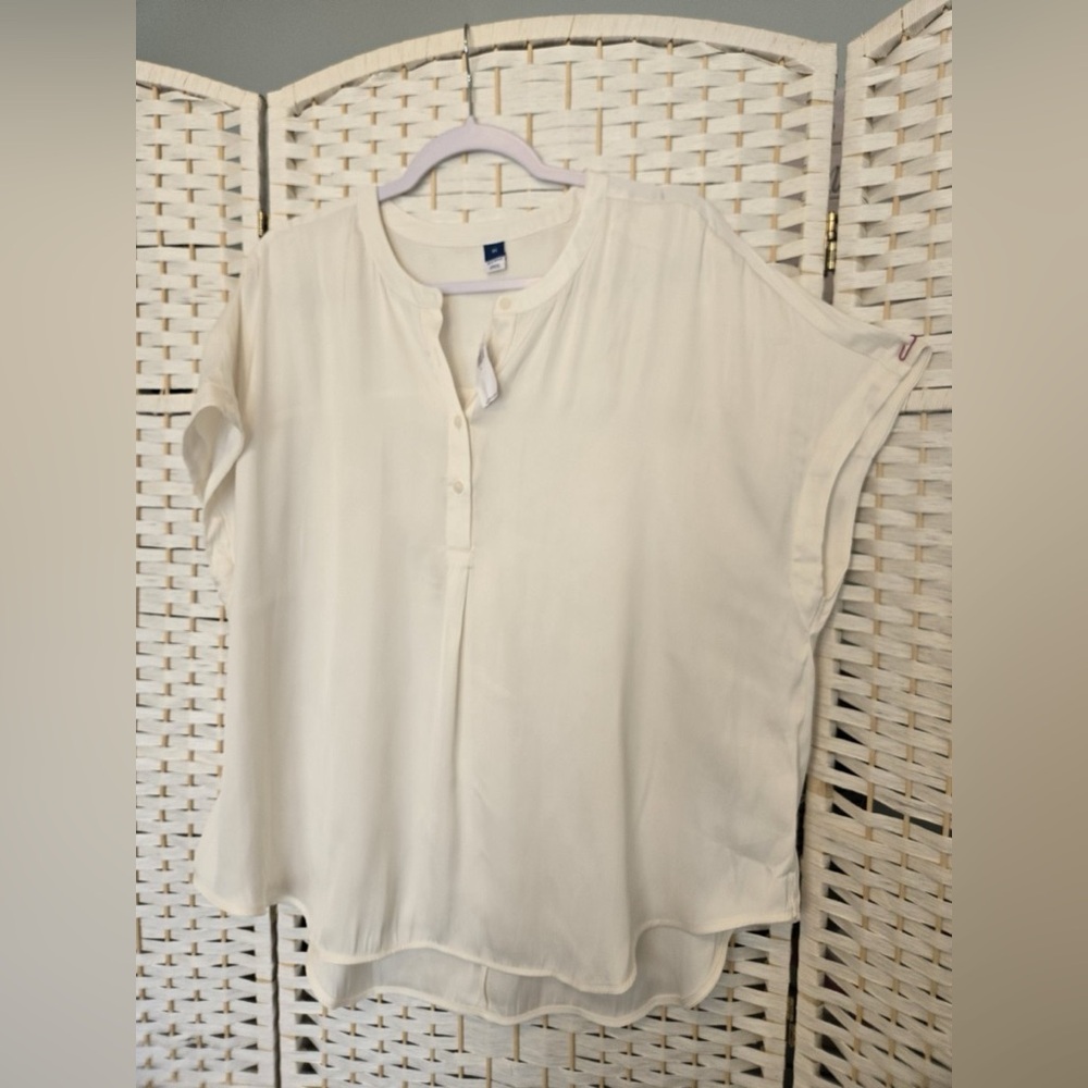 Old Navy Cream Boxy Blouse with Mandarin Collar
